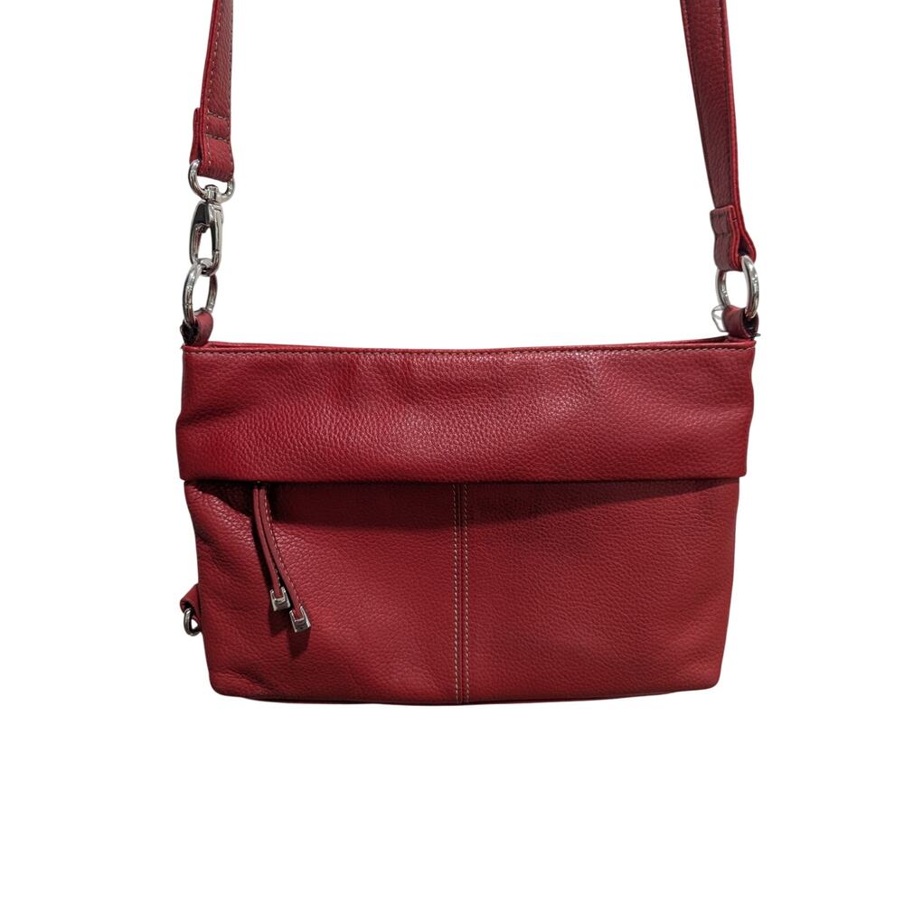 Tignanello Red Leather Crossbody Shoulder Zip Closure Inner Pockets Purse